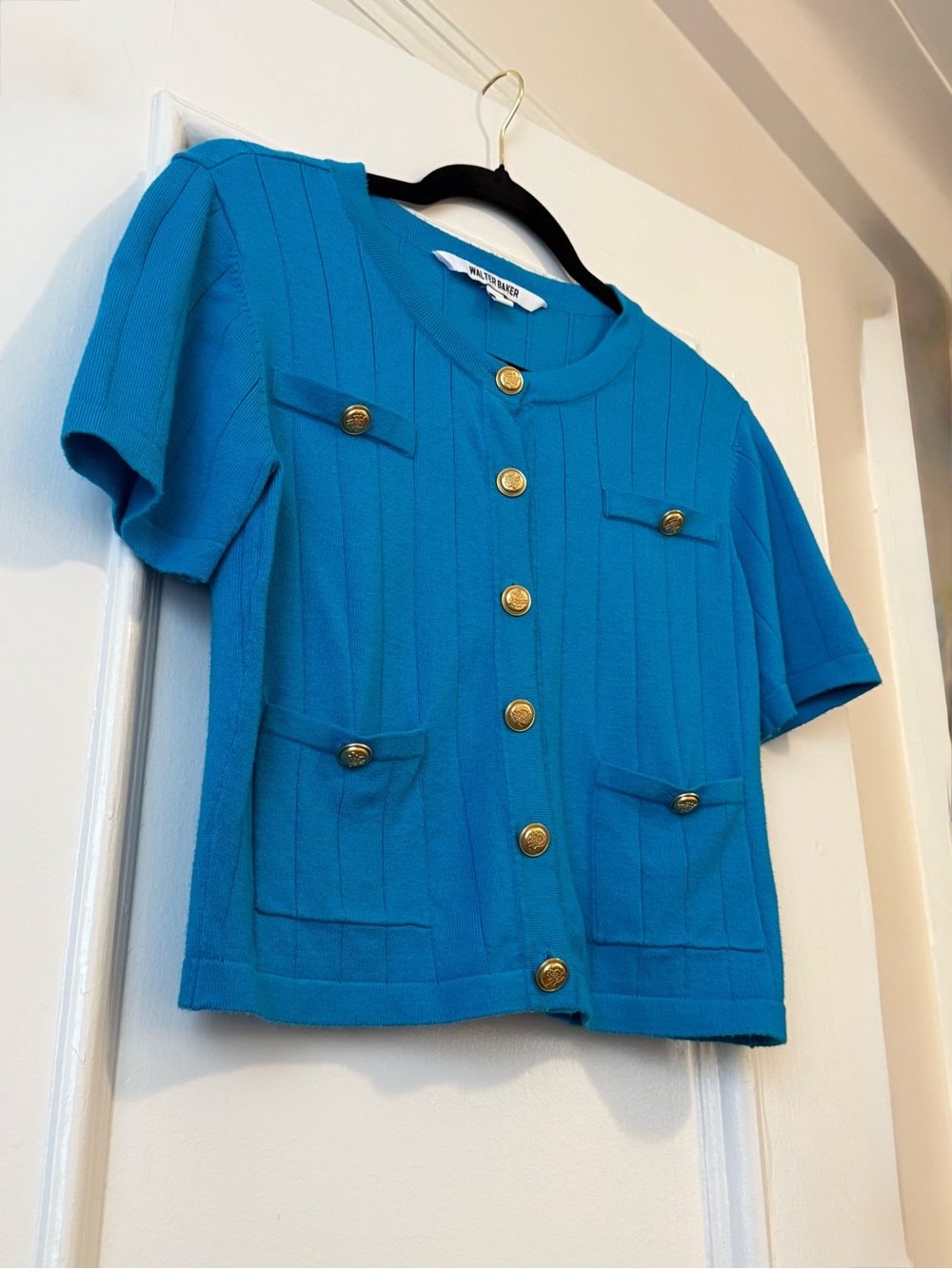 Walter Baker Teal Ribbed Cardigan with Gold Buttons Size S